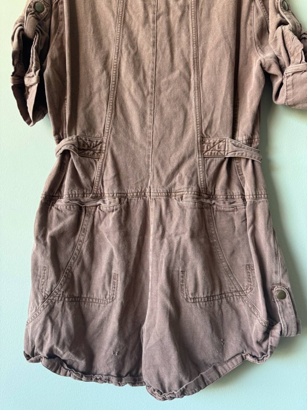 Free People Short-Sleeve Zip Romper in brown size small s let’s ride Shortalls - Picture 11 of 13